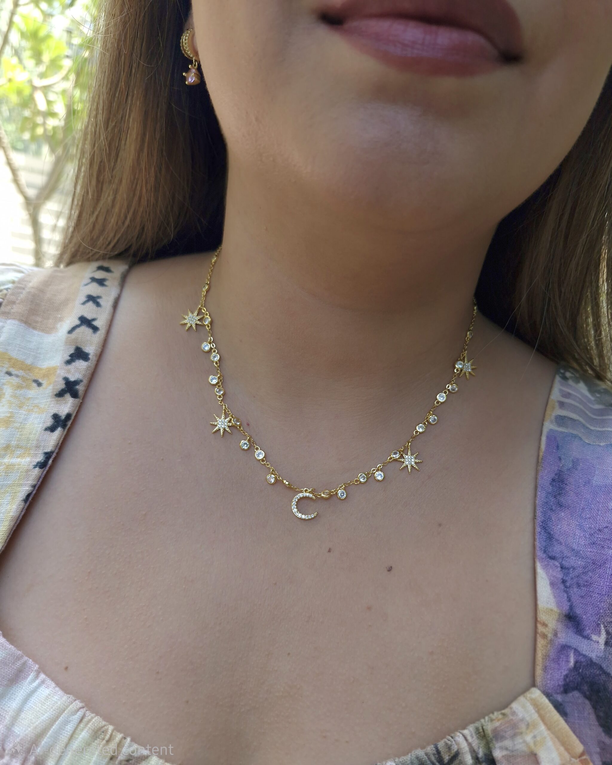 Moon and multi stars necklace